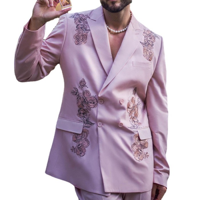 Fashion Casual Men's Suit Pink Print Fashion Casual Blazer