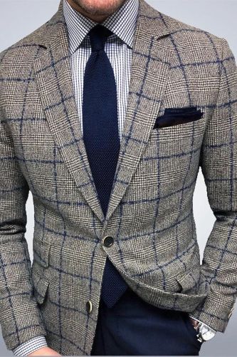 Men's Fashion Slim Plaid Casual Business Wear Stitching Vintage Formal Blazer