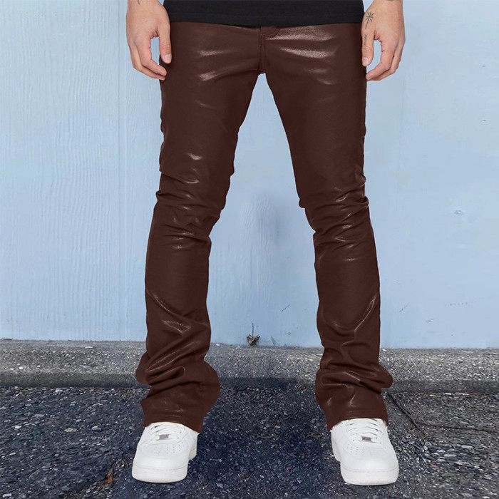 Men's Printed Mid Waist Loose Casual Plus Size Hip Hop Pants Leather Pants