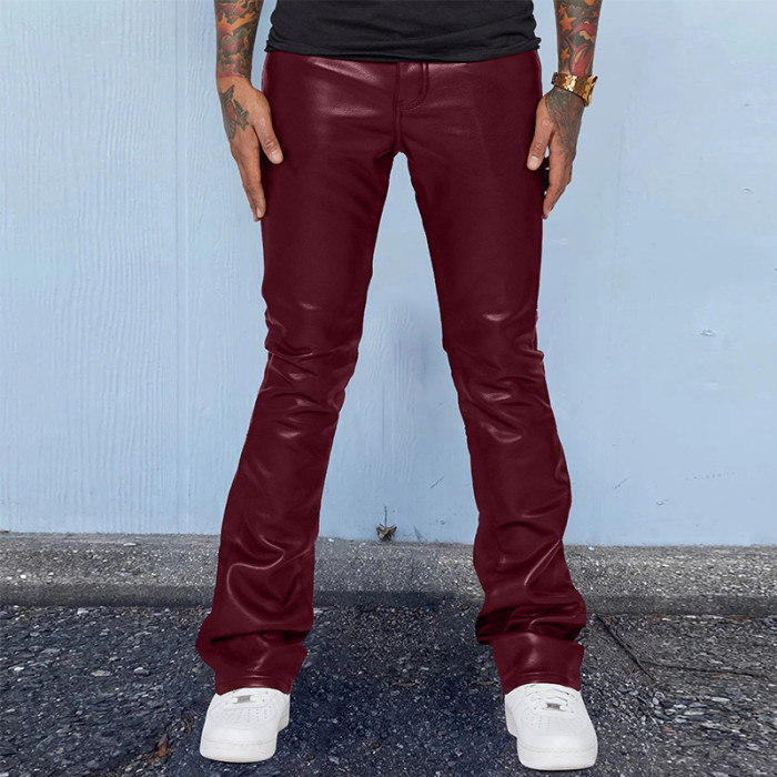 Men's Printed Mid Waist Loose Casual Plus Size Hip Hop Pants Leather Pants