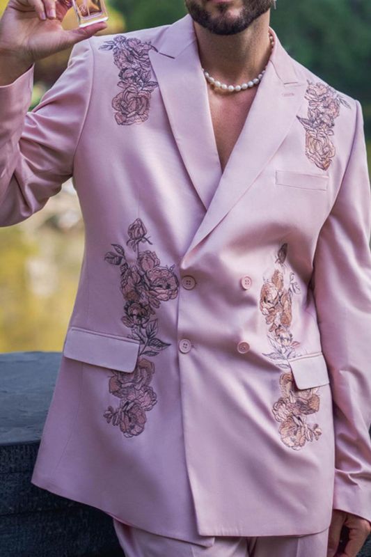 Fashion Casual Men's Suit Pink Print Fashion Casual Blazer