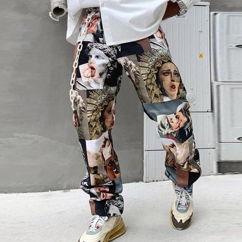 Men's Printed Loose Straight Leg Pants Plus Size Casual Hip Hop Pants