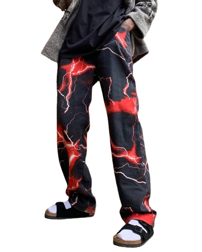 Men's Fashion Harajuku Diablo Street Retro Lightning Casual Pants