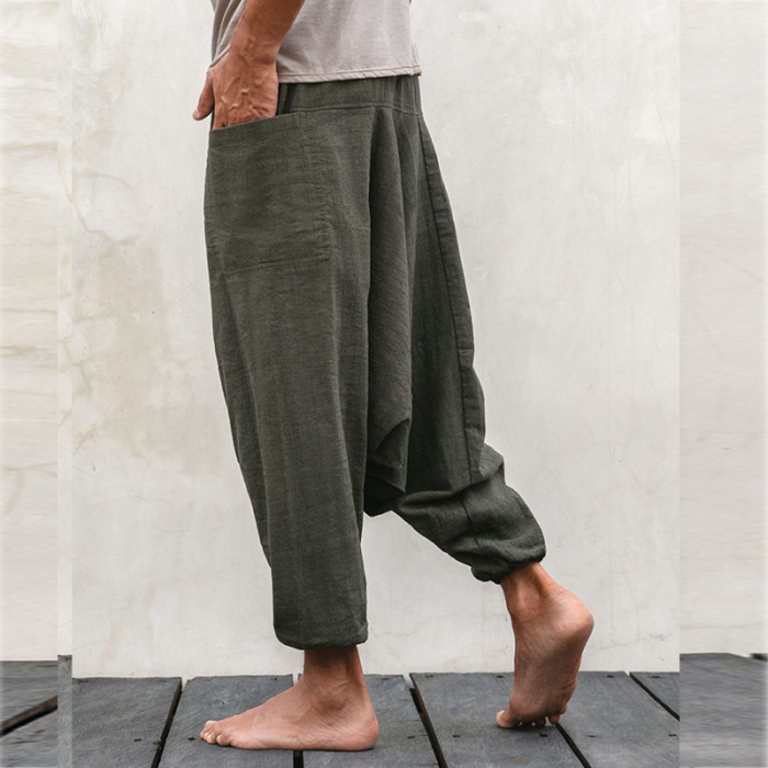 Linen Loose Casual Men's Wide Leg Plus Size Lantern Straight Cargo Pants