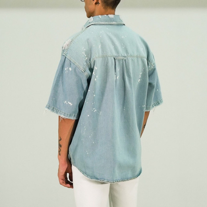 Men's Fashion Loose Stripe Casual Round Neck Short Sleeve Slim Fit Cardigan Shirt