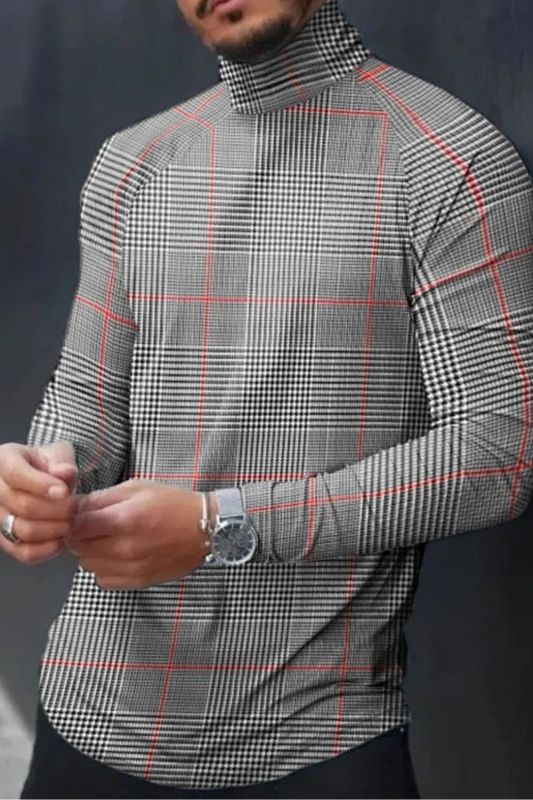 Men's Long Sleeve Fashion Slim Check T-Shirt