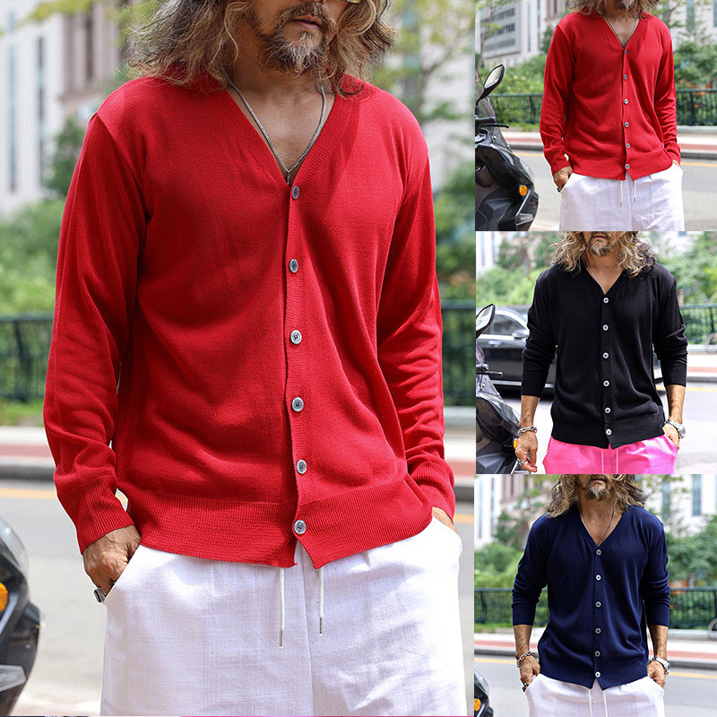 Men's Outerwear Solid Color Casual Knit Top Cardigan