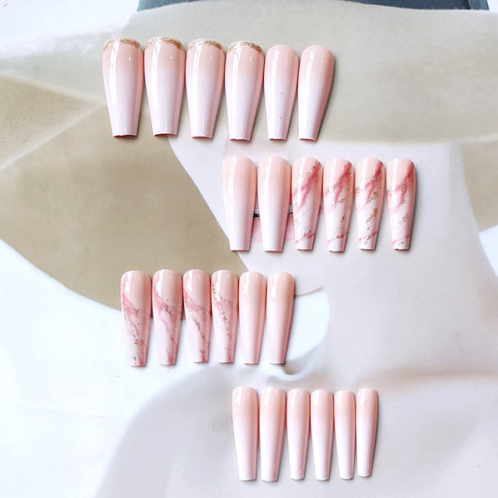 Fashion Removable Extra Long Ballerina Nude Pink Gradient Gold Foil Nail Art