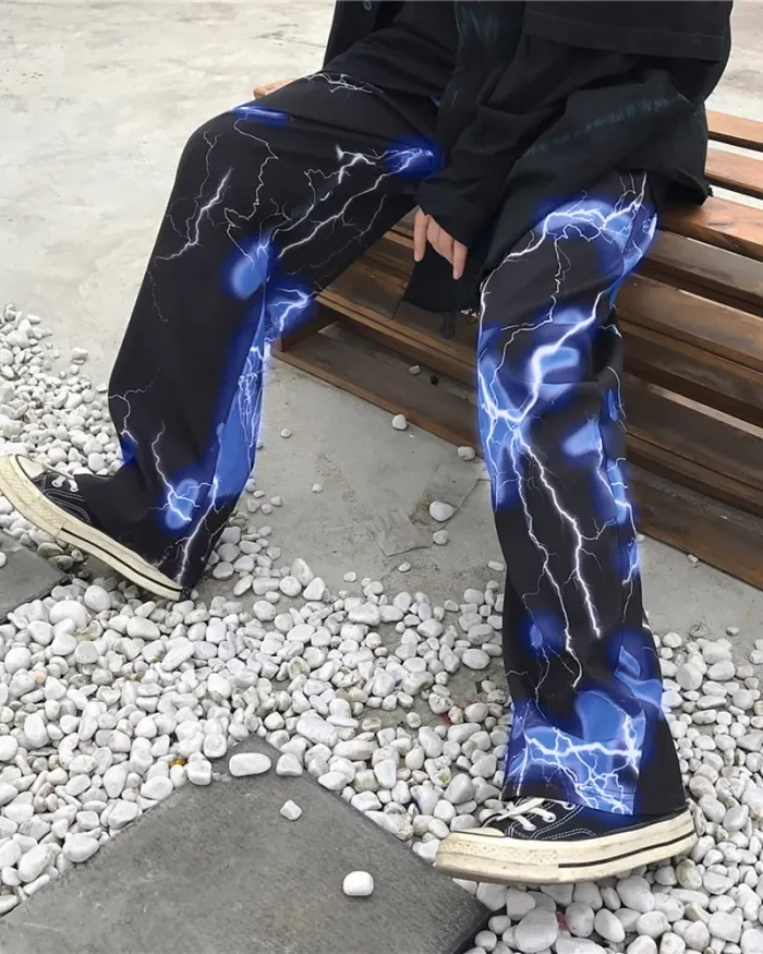 Men's Fashion Harajuku Diablo Street Retro Lightning Casual Pants