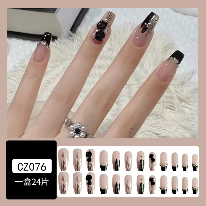 Fashionable and Exquisite Three-dimensional Embossed Camellia Wearable Long Nail Art