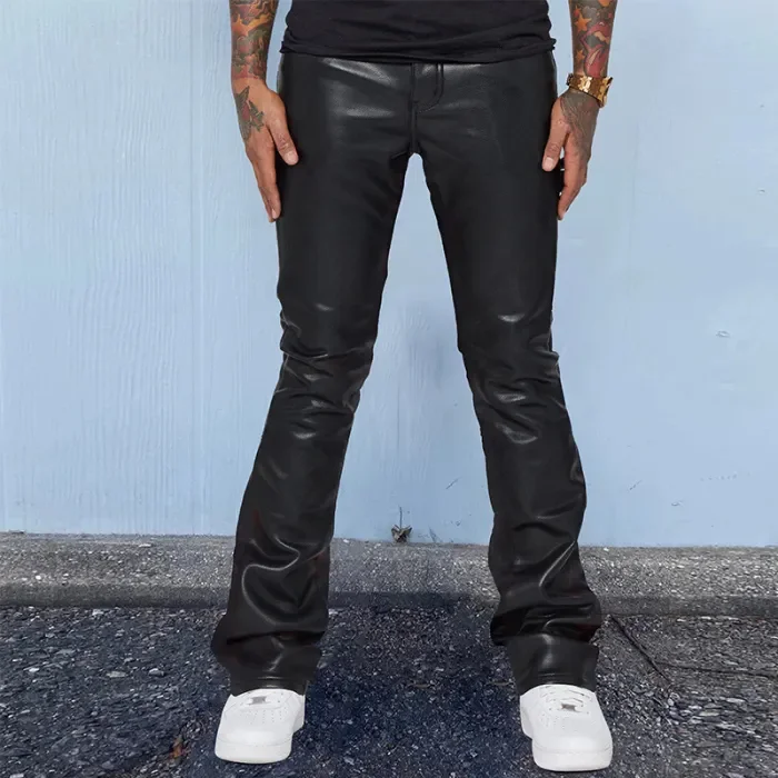 Men's Printed Mid Waist Loose Casual Plus Size Hip Hop Pants Leather Pants