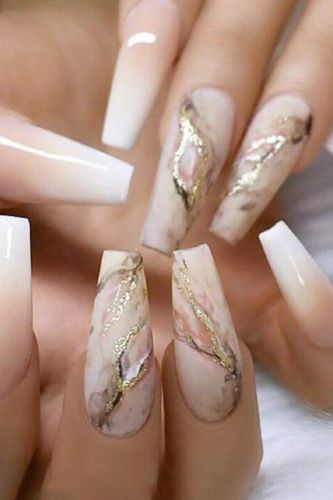 Fashion Removable Extra Long Ballerina Nude Pink Gradient Gold Foil Nail Art