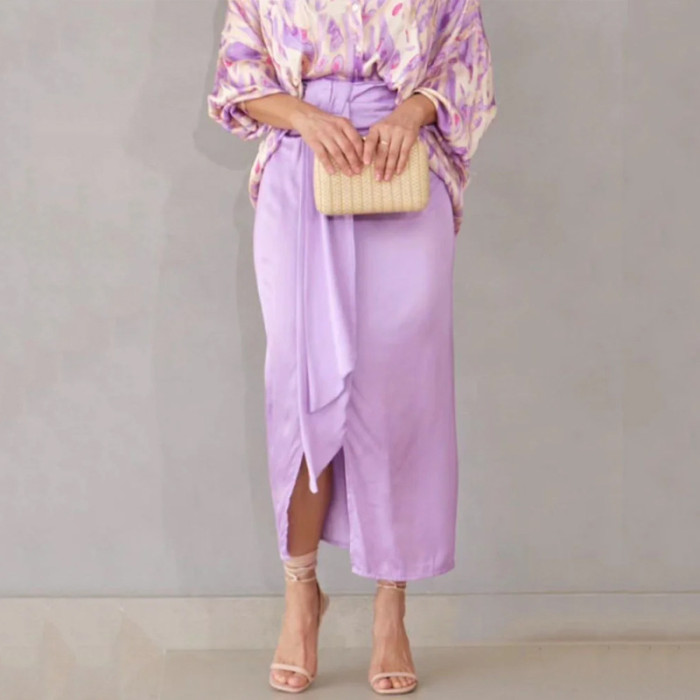 New Fashion Elegant Casual Print Temperament Purple Lace Skirt  Two Pieces Set