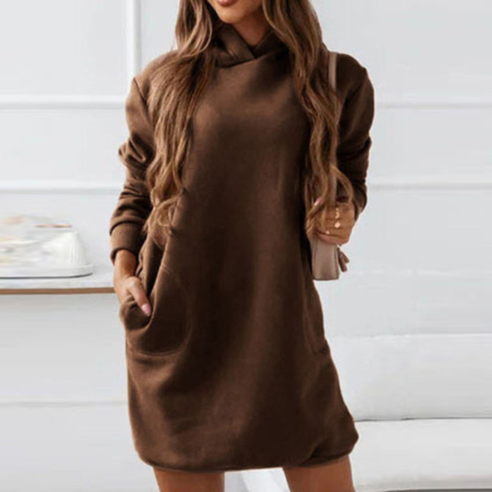 Women's Hoodie Design Sense Loose Solid Color Casual Dress