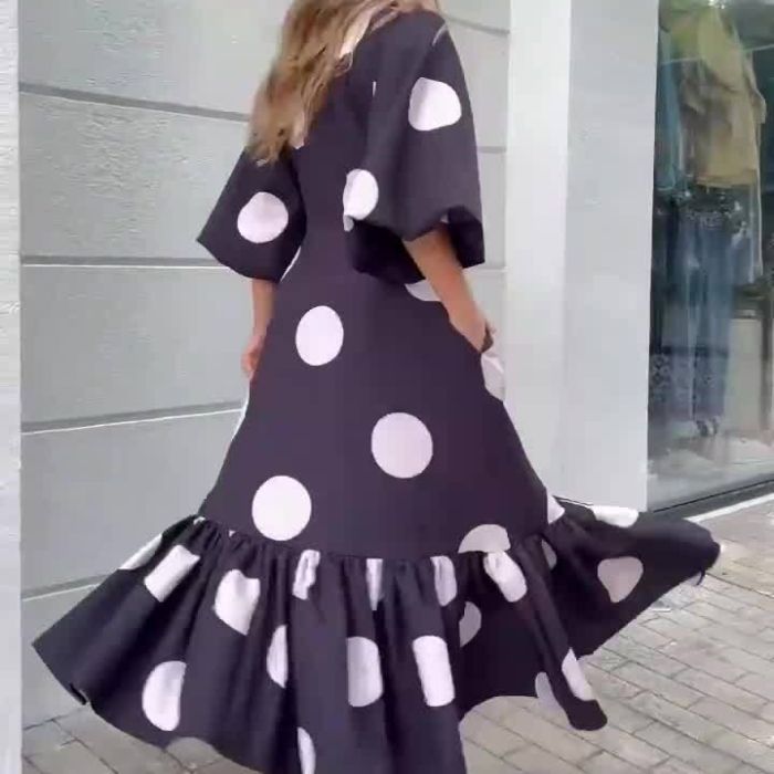 Women's Casual Loose Home Polka Dot Print Button  Maxi Dress