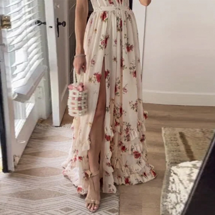 Women's Fashion Casual Sexy French Floral Home Camisole Maxi Dress