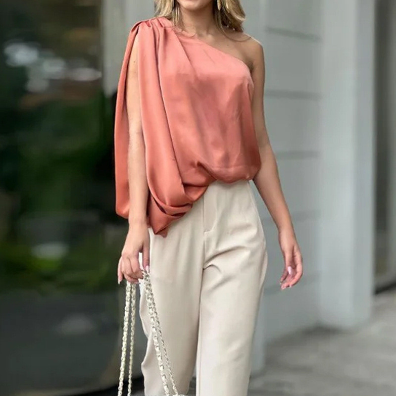 Fashion Ladies Set One Shoulder Sleeveless Top Casual Pants