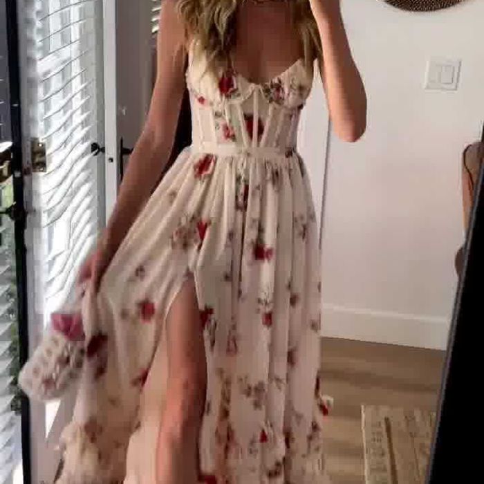 Women's Fashion Casual Sexy French Floral Home Camisole Maxi Dress