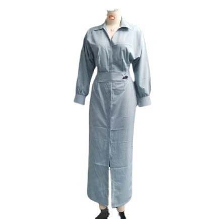 Women Fashion Elegant Temperament Solid Color Elegant Long Sleeve  Maxi Dress
