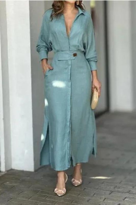 Women Fashion Elegant Temperament Solid Color Elegant Long Sleeve  Maxi Dress