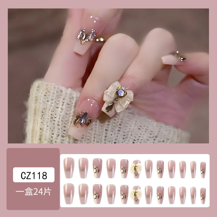 Fashionable Romantic Champagne Bow Wearable and Detachable Sweet Nails