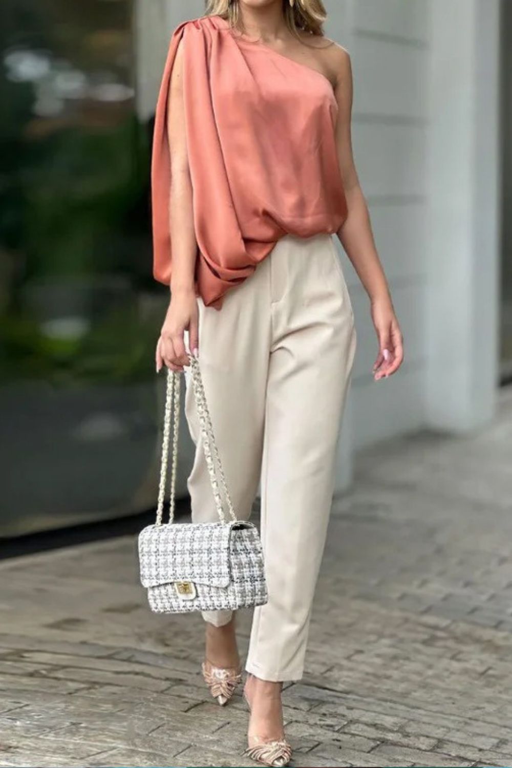 One Shoulder Long Sleeve Top and Pants Set