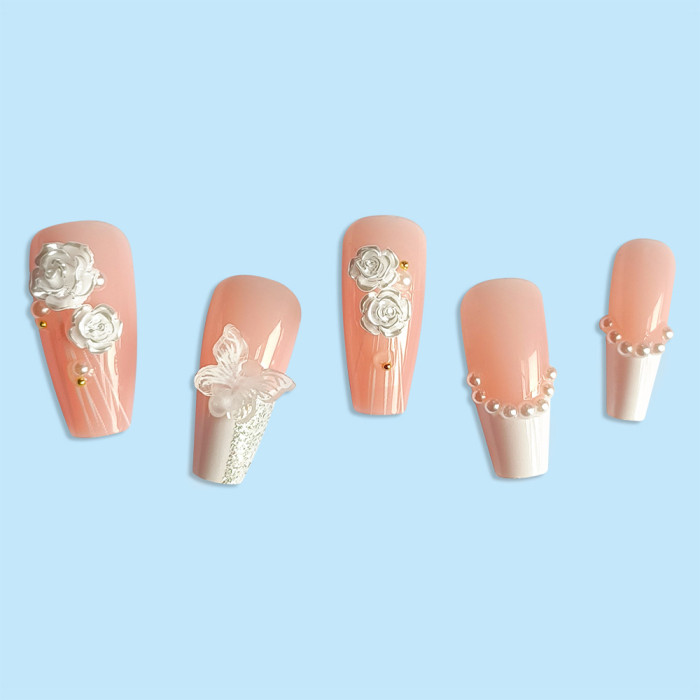 3D Embossed Butterfly White Camellia Wearable Nail Art Sheet