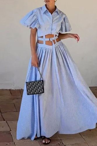 Women's Fashion Retro Casual Elegant Party Navel Ripped Suit Maxi Dress