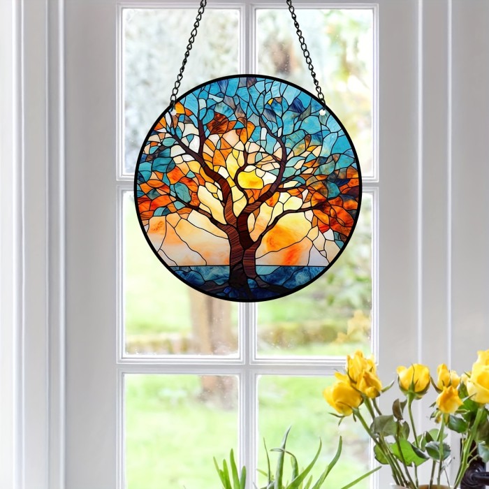 1pc Tree Of Life Suncatcher Colorful Window Wall Hanging Ornament Decor Birthday Gift For Mom Grandma Teacher Friend