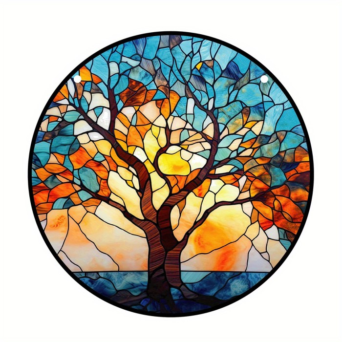 1pc Tree Of Life Suncatcher Colorful Window Wall Hanging Ornament Decor Birthday Gift For Mom Grandma Teacher Friend