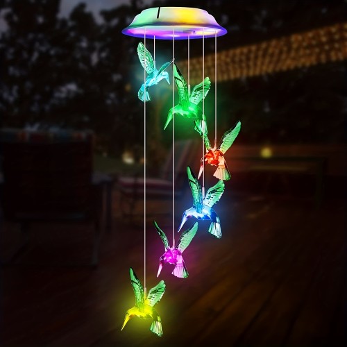 1 Pack, Solar Hummingbird Wind Chimes, Color Changing Solar Wind Chimes For Outside, Waterproof Solar Powered Wind Chime Outdoor, Solar Light LED Multi-Color Light Cover Gift For Christmas Garden Decor