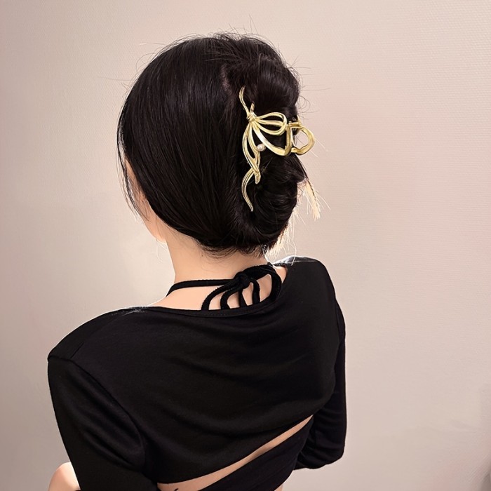 Strong Hold Bow Knot Hair Claw Clip for Thick Hair - Non-Slip Silvery Golden Metal Jaw Clip with Grip for Hair Accessories