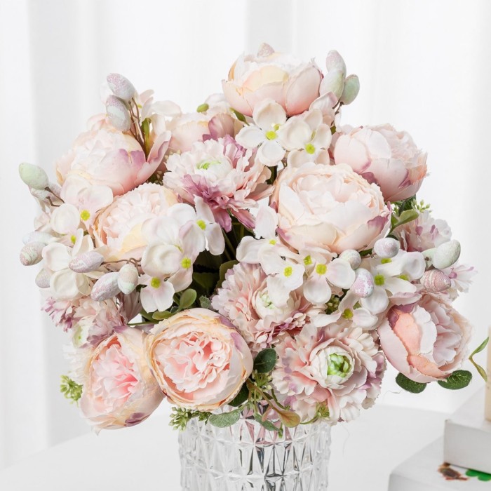 Fake Peony Bouquet, Silk Faux Flower For Wedding Centerpieces Bouquets DIY Floral Decor Home Decoration