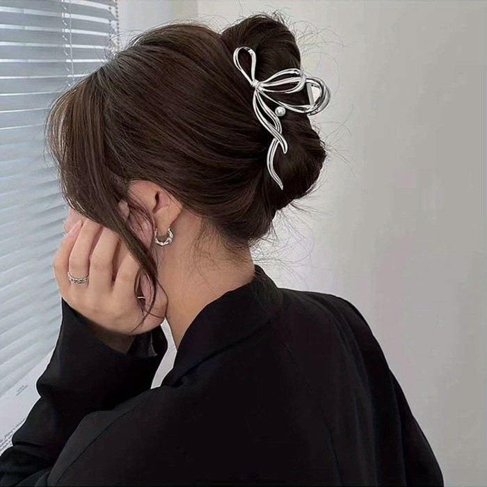 Silvery Bowknot Hair Claw Clip Alloy Elegant Non-Slip Strong Hold Grip Hair Jaw Clip For Thick Hair Accessories