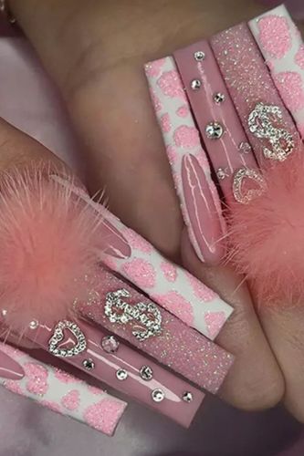 Pink Marshmallow Ball Diamond Dress Up Ballerina Nail Art
