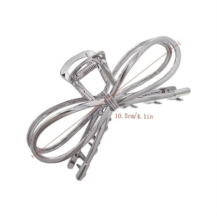 Silvery Bowknot Hair Claw Clip Alloy Elegant Non-Slip Strong Hold Grip Hair Jaw Clip For Thick Hair Accessories