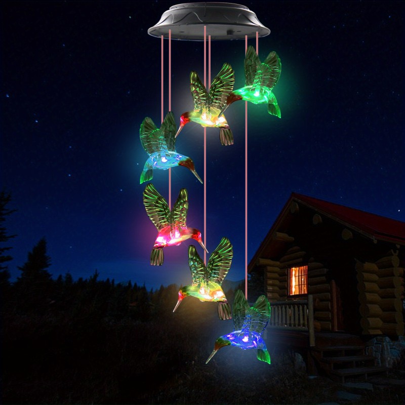 1 Pack, Solar Hummingbird Wind Chimes, Color Changing Solar Wind Chimes