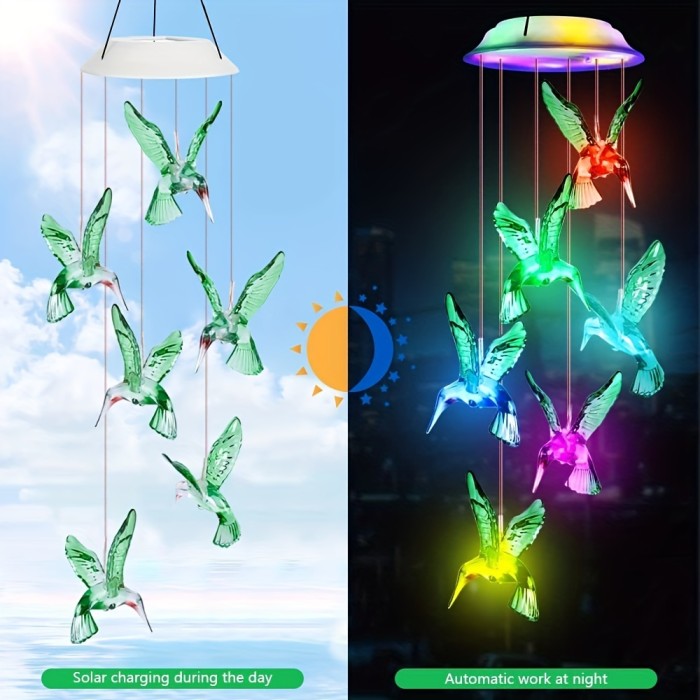 1 Pack, Solar Hummingbird Wind Chimes, Color Changing Solar Wind Chimes For Outside, Waterproof Solar Powered Wind Chime Outdoor, Solar Light LED Multi-Color Light Cover Gift For Christmas Garden Decor