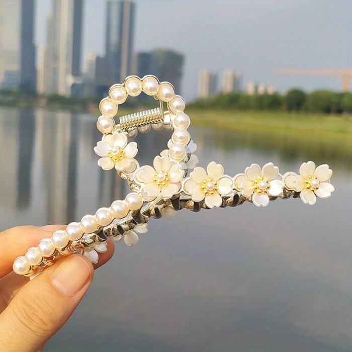 Elegant Faux Pearl Rhinestone Hair Claw Clip with Strong Hold Grip for Thick Hair - Non-Slip Hair Jaw Clip for Women