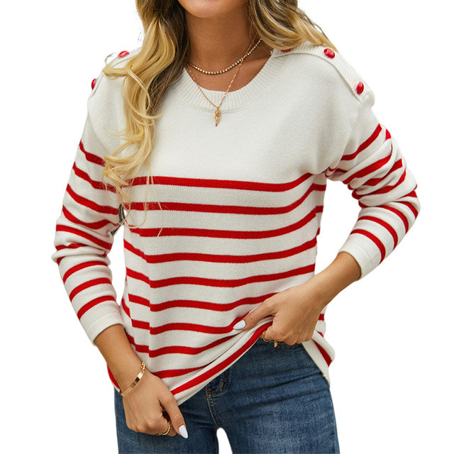 Women's Crew Neck Casual Stripe Cozy Chic Soft Sweater