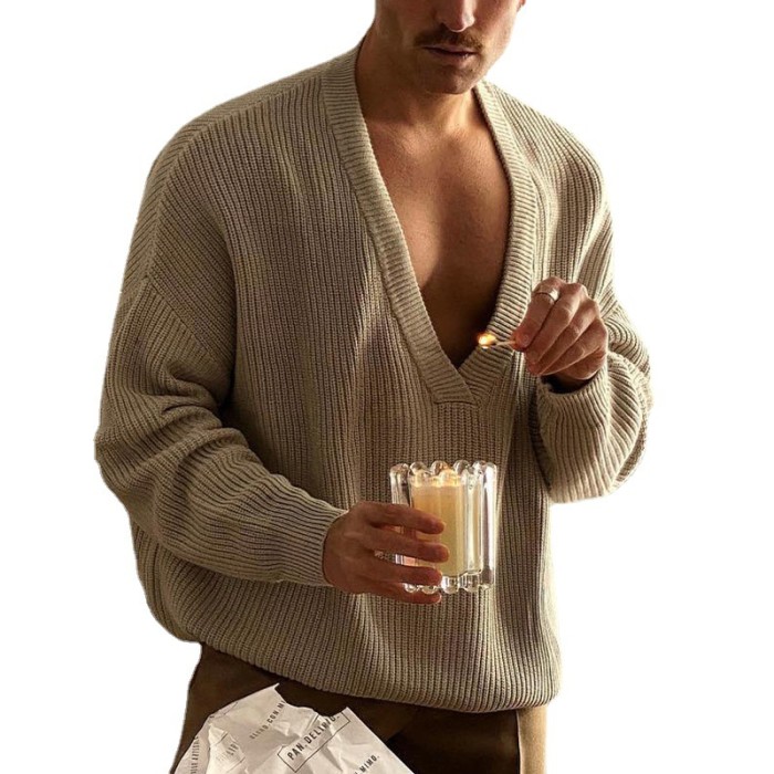 Men's Fashion Casual Long Sleeve Large Size Knitted V-Neck Loose Sweater