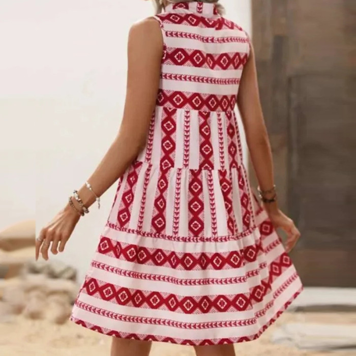 Women's Printed Bohemian Sleeveless Loose Casual Mini Dress