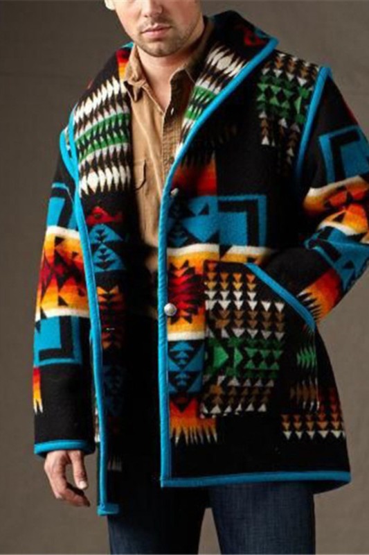 Men's Fashion Printed Loose Cropped Coat Wool Coat