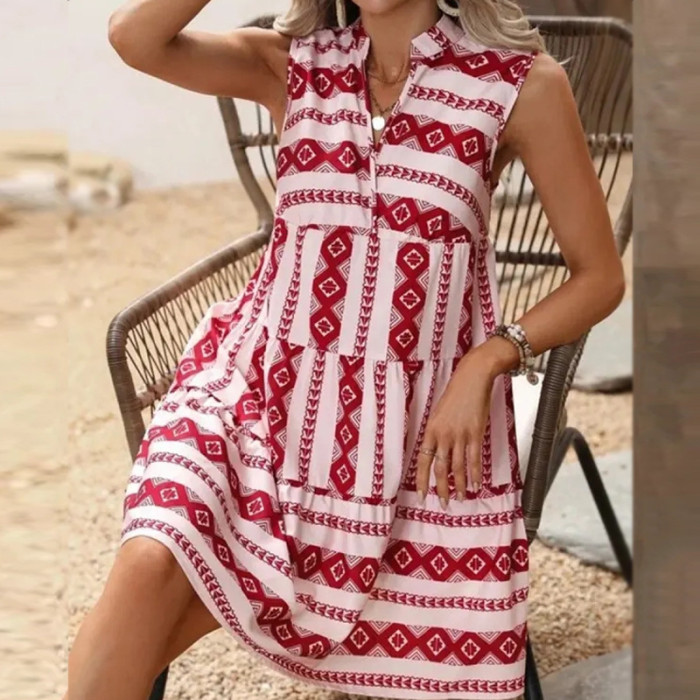 Women's Printed Bohemian Sleeveless Loose Casual Mini Dress