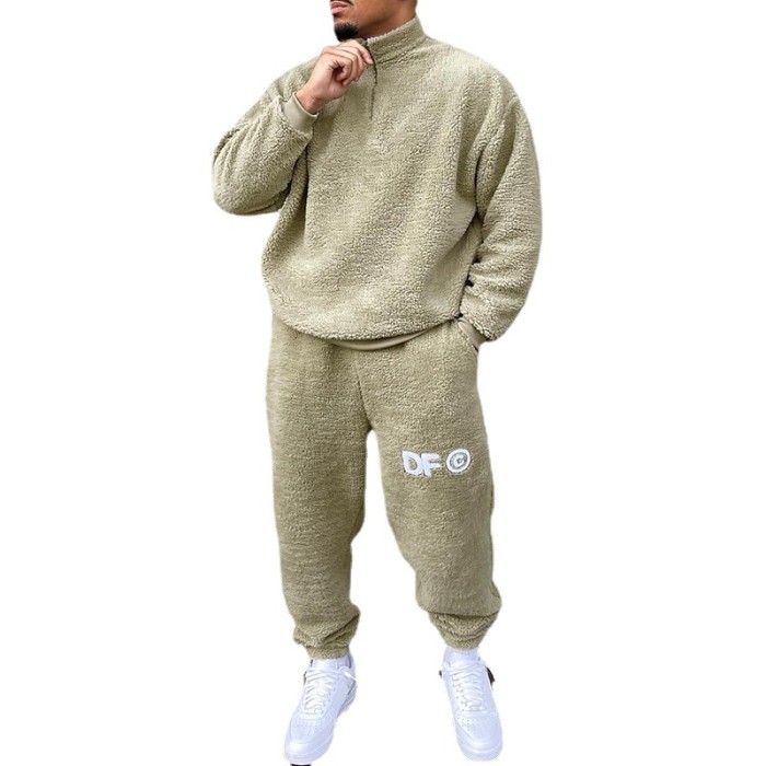 Men's Fashionable Casual Loose Plush Sweater Two-piece Set