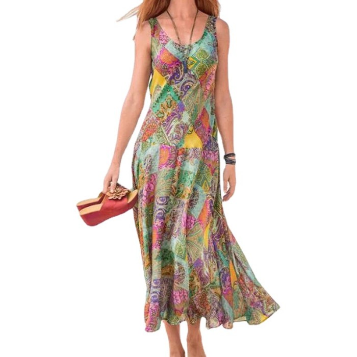 Elegant Fashion Loose A-Line O-Neck Sleeveless Printed Bohemian Holiday Maxi Dress