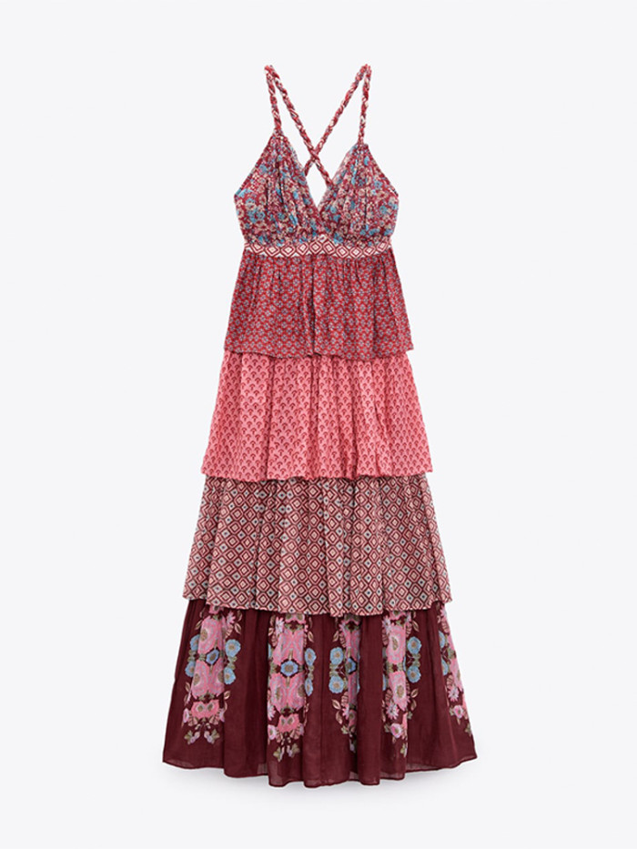 Ruffles Print Tiered  Sexy Loose  Casual Female Vacation A-Line Dresses