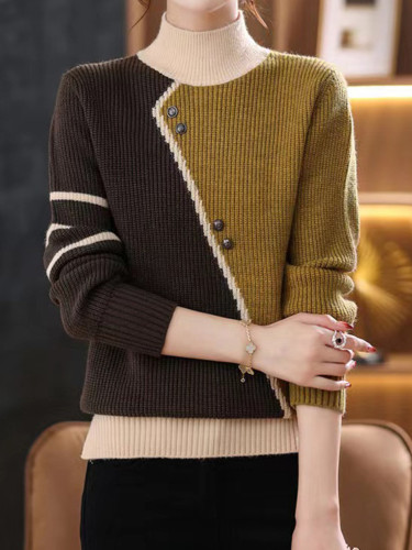 Fashion Women Sweaters 2023 New Autumn Winter Knitwear Korean Fashion Warm Pullovers Color Block Women's Clothing Jumpers Tops