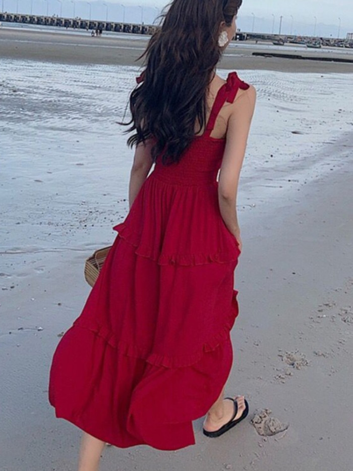 Fashionable TemperamentSlimming Sling Bow  Beach Party Chiffon Dress