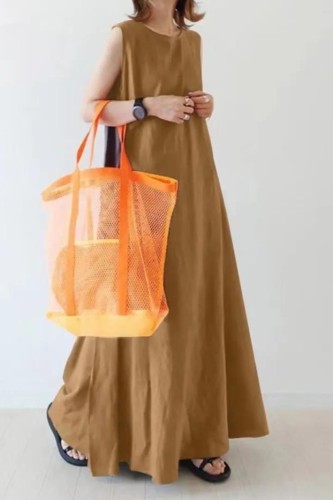 Summer  O-Neck LOOSE Long Dresses Korean Style Pleated Dress Streetwear Elegant Robe